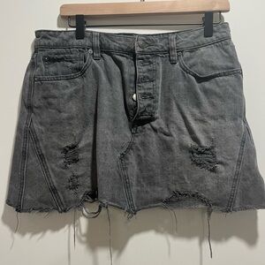 Distressed Gray Denim Skirt